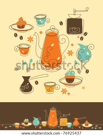Set of Coffee Objects in Retro-Styled