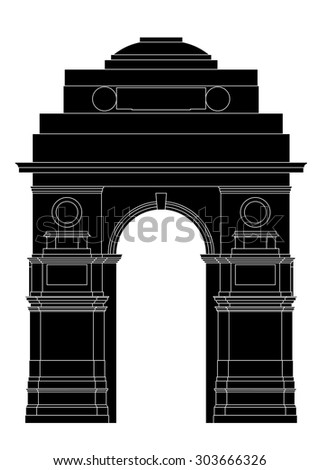 Silhouette of Indian gate in New Delhi - stock vector