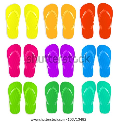 Beach Sandals Different Colorful Flipflops Over Stock Vector 9146458