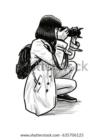 Girl Photographer Takes Pictures Stock Illustration 635706125 ...