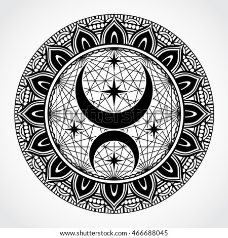 Download Black White Ornamental Mandala Moon Stars Stock Vector ...