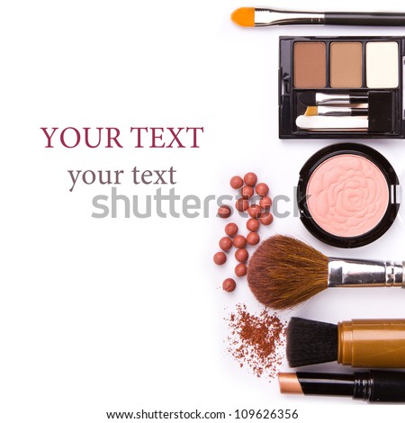 makeup brush and cosmetics, on a white background isolated, with clipping path