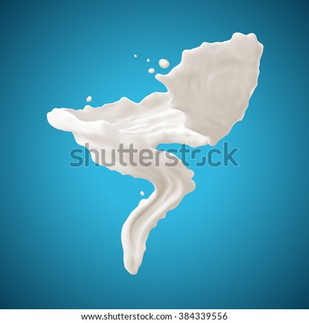 Milk splashes isolated on blue background.
