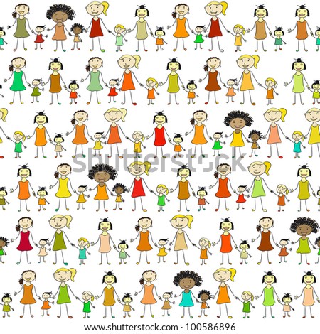Mums and daughters of different nationalities keep hands. And also includes EPS 8 vector