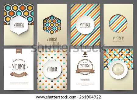 Set of brochures in vintage style. Vector design templates. Vintage frames and backgrounds.