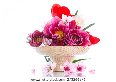 beautiful bouquet of spring flowers on a white background