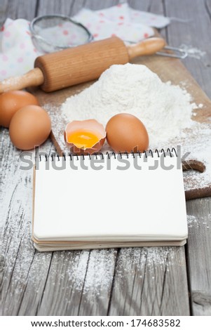 Open Recipe Book Baking Ingredients Flour Stock Photo 174683582 ...