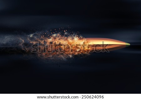 Flying bullet with dust trail