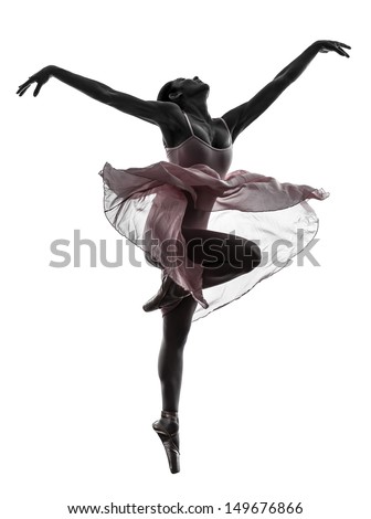 one woman ballerina ballet dancer dancing in silhouette on white background