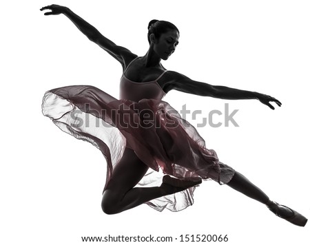 one woman ballerina ballet dancer dancing in silhouette on white background