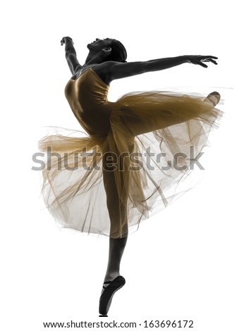 one woman ballerina ballet dancer dancing in silhouette on white background