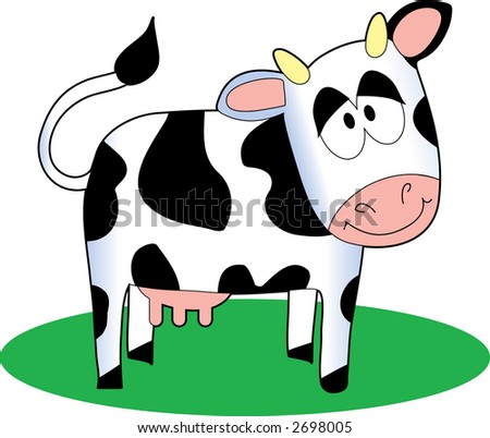 Funny Cartoon Cow Standing On Patch Stock Vector 2698005 - Shutterstock