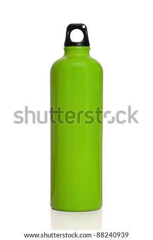 Green Aluminum Reusable Water Bottle Isolated On A White Background Green Aluminum Reusable Water Bottle Isolated On A White Background