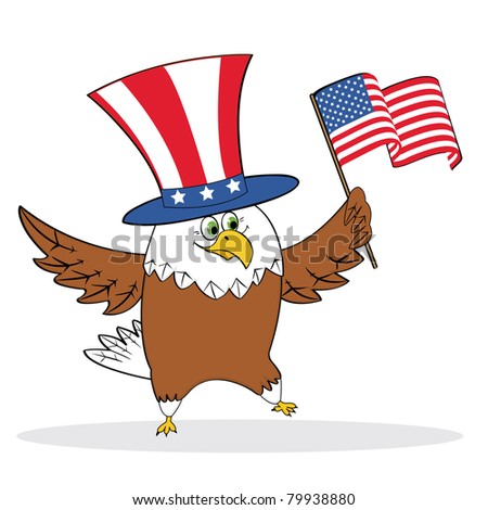 Cartoon Patriotic Eagle Holding American Flag Stock Vector 79938880 