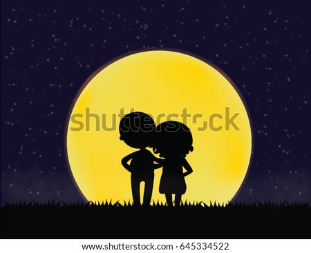 Vector Illustrationkids Under Moonlight Cartoon Concept Stock Vector ...