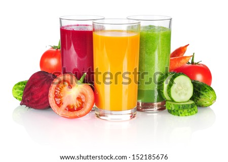 Fresh vegetable smoothie isolated on white background