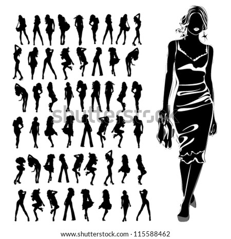 Vector Black Silhouettes Beautiful Women On Stock Vector 95341309 ...