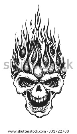 Hand Drawn Burning Skull Vector Illustration Stock Vector 331722788 