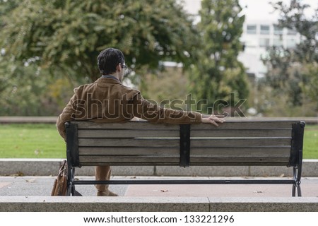 Young Couple Sitting On Bench Park Stock Photo 97593713 - Shutterstock