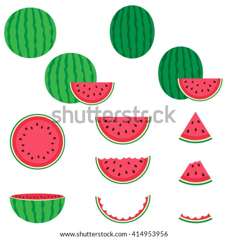 Watermelon vector icons set on white background