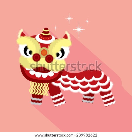 lion dance flat design long shadow vector/illustration