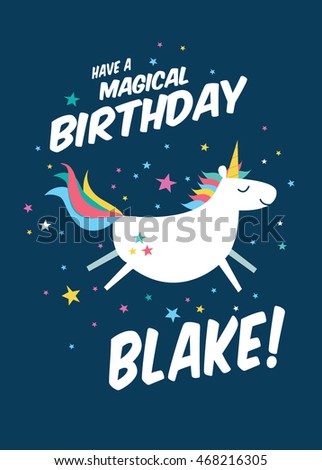 unicorn birthday card template vectorillustration stock vector