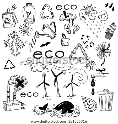 Eco Organic Doodles Icons Ecology Sustainable Stock Vector 389598130 