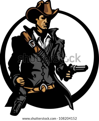 Cowboy Cartoon Mascot Aiming Guns Stock Vector 113301229 - Shutterstock