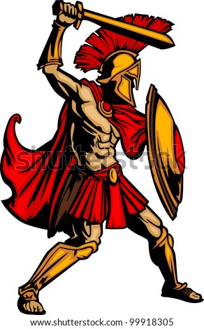 Greek Spartan Trojan Soldier Holding Shield Stock Vector 99918305