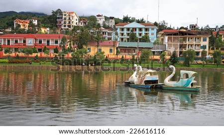 LAO CAI, VIETNAM - JULY 22, 2012: Lakeside view of sapa town. Sapa is a frontier town with China in Lao Cai Province in northwest Vietnam.