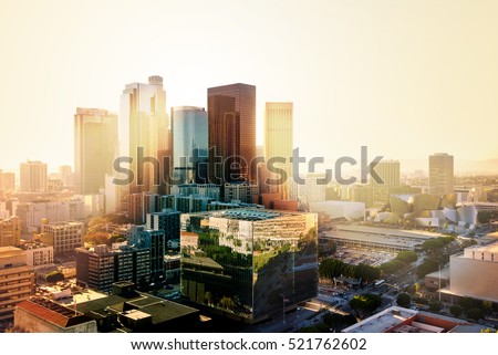 Los Angeles, California, USA downtown cityscape at sunset