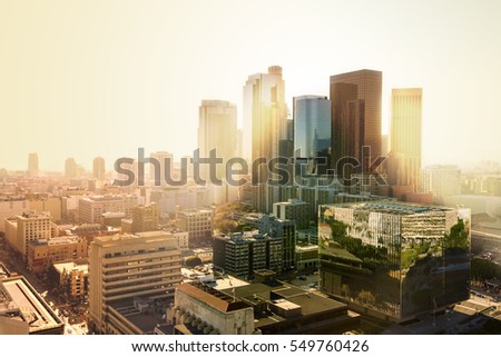 Los Angeles, California, USA downtown cityscape at sunset