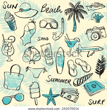 Summer vacation holiday icons seamless background