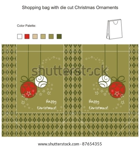 Template for Vector Shopping bag with die cut Christmas Ornaments