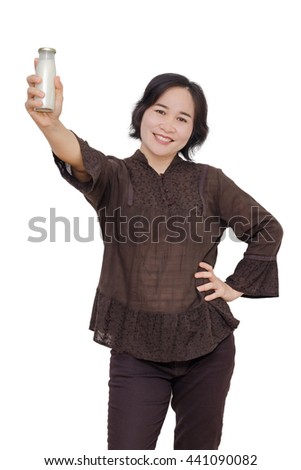 Middle Aged Asian Woman Holding 100