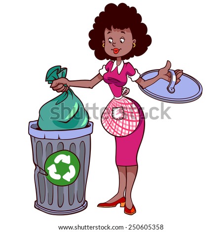 Image result for cartoon of a woman with garbage