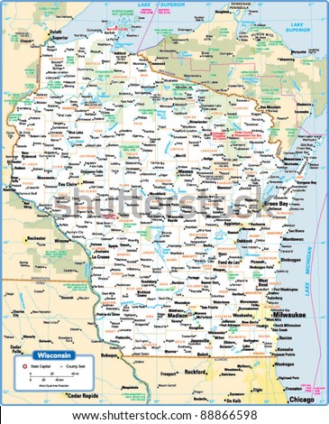 Wisconsin State Map Stock Vector 88866598 Shutterstock Wisconsin State Map Stock Vector 88866598 Shutterstock