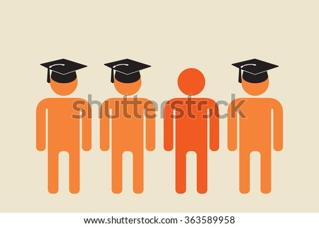  school dropout standing with people in graduation caps