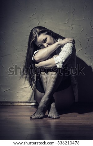 Sad Woman Sitting Alone Empty Room Stock Photo 121262266 - Shutterstock