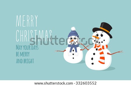 Simple flat Christmas card with two cute snowmen with scarf in vector