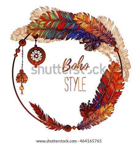 Download Hand Drawn Bright Feather Wreath Illustration Stock Vector ...
