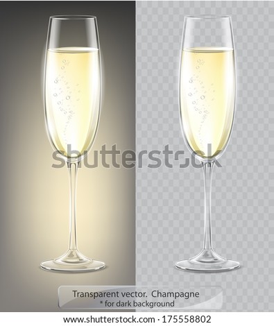 Transparent vector. Champagne glass for dark background