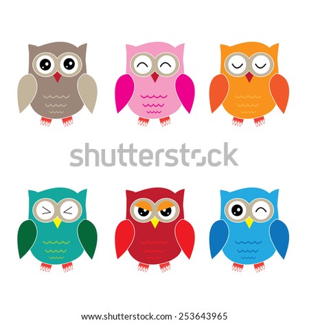 Set Six Cartoon Owls Various Emotions Stock Vector 253643965 - Shutterstock