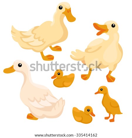 Tree White Adult Ducks Tree Ducklings Stock Vector 335414162 - Shutterstock