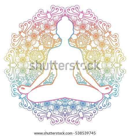 Download Women Silhouette Mandala Round Background Yoga Vector de ...