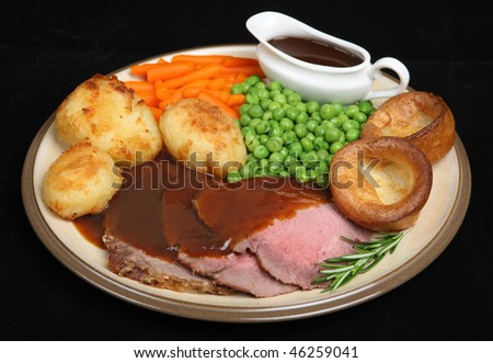 Roast Beef Dinner Yorkshire Pudding Individual Stock Photo 46259041 ...