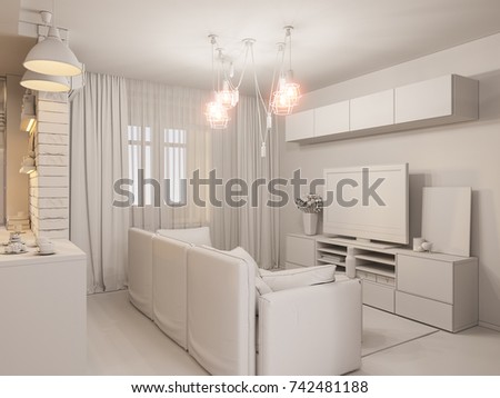 3d Illustration Living Room And Kitchen Interior Design Modern Studio Apartment In The Scandinavian Minimalist 3d Illustration Living Room And Kitchen Interior Design Modern Studio Apartment In The Scandinavian Minimalist