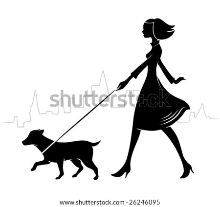 Woman Walking Dog Silhouette Stock Images, Royalty-Free Images ...