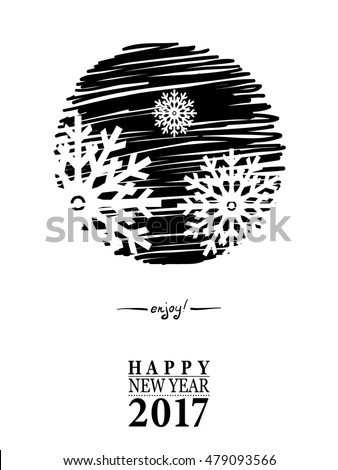 2017 Happy New Year card or background. Trendy style with hand-lettering words. Vector illustration Black, white, gold colors design. Banner template for flat design.