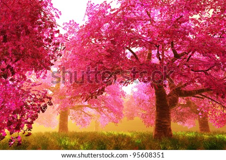 mysterious cherry blossoms japanese garden cartoony 3d render - Japanese Garden Cherry Blossom Paintings mysterious cherry blossoms japanese garden cartoony 3d render - Japanese Garden Cherry Blossom Paintings